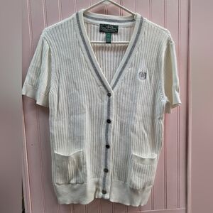 Cream Short Sleeve Cardigan L-R L Ralph Lauren (XL)
